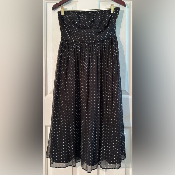 NWT J. CREW 6 VINTAGE Black White Polka Dot Strapless Midi 100% Silk Cocktail - Picture 1 of 13